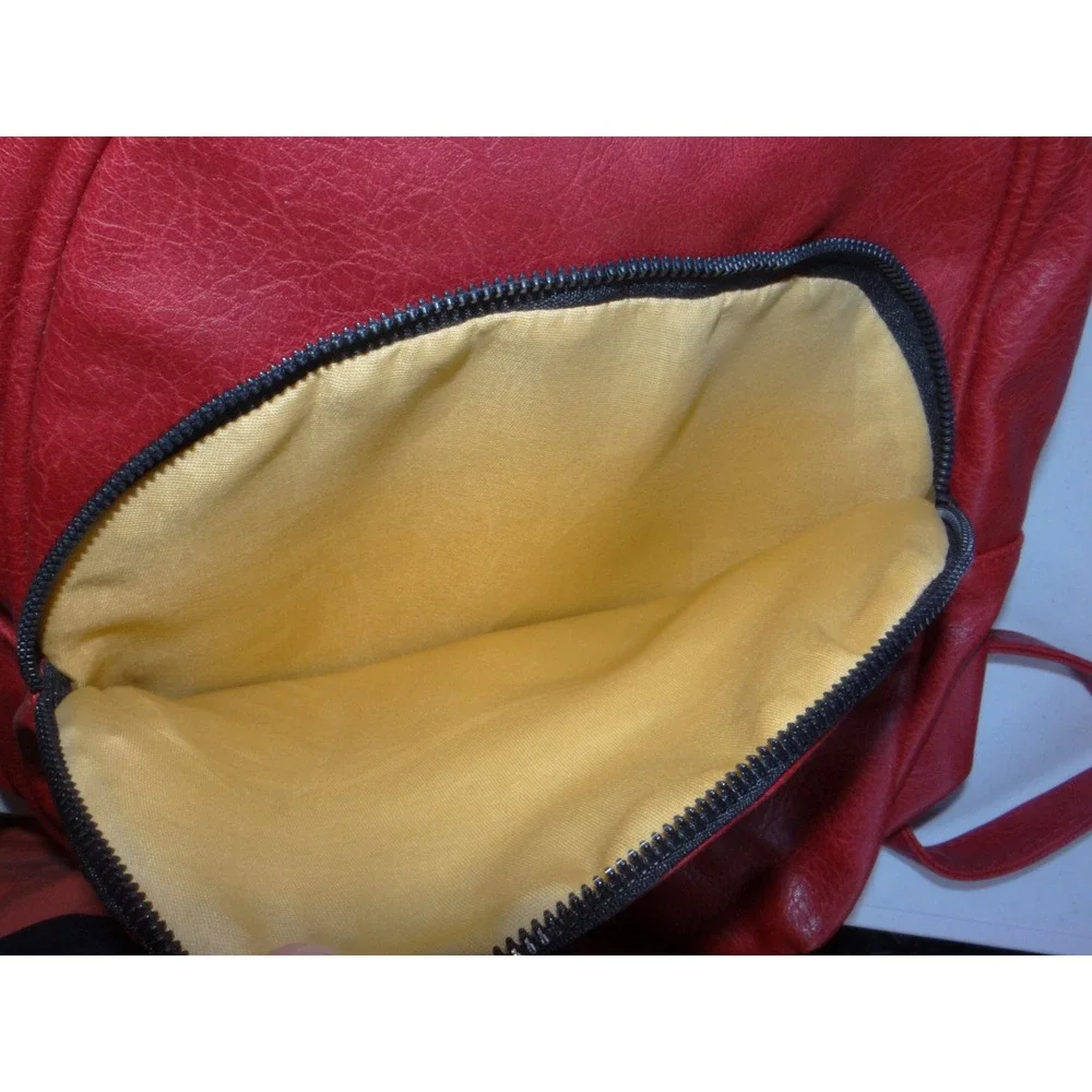 Red Faux Leather Mini Backpack Pebbled Dome Bag Adjustable Straps 4131